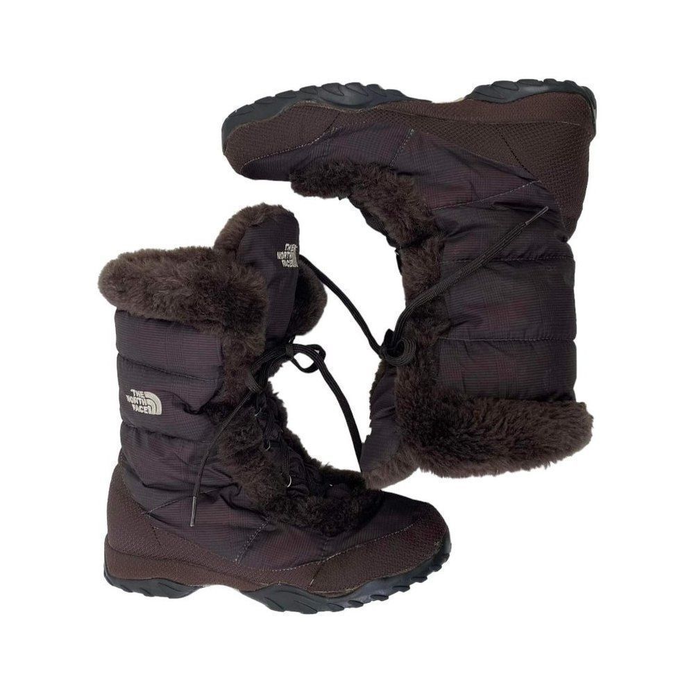 The North Face US 8.5 Brown Goose Down Quilted Fur Lined Lace Up Winter Boots